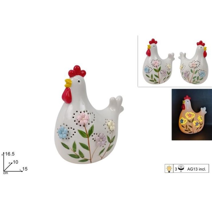 GALLINA 16.5CM CERAMICA CON LUCE 2ASS